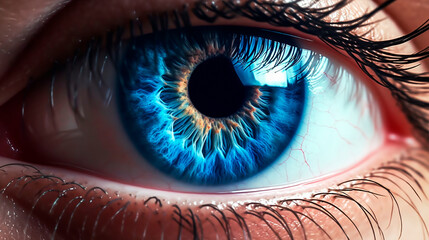 Human blue eye realistic beautiful closeup zoom. Generative AI