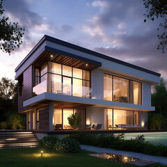 3d beautiful residential house render. Generative AI