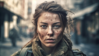 Obraz premium Young woman looking sad in the rain generated by AI