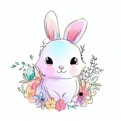 Cute Bunny in Vibrant Watercolor, Generative AI