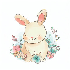 Fototapeta premium Watercolor Illustration Showcasing the Playfulness of a Cute Bunny, Generative AI