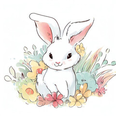 Watercolor Painting of a Charming Bunny, Generative AI