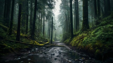 Forest with trees and light shining through