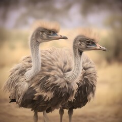 Fototapeta premium Ostrich Pair with Feathers Ruffled by the Breeze