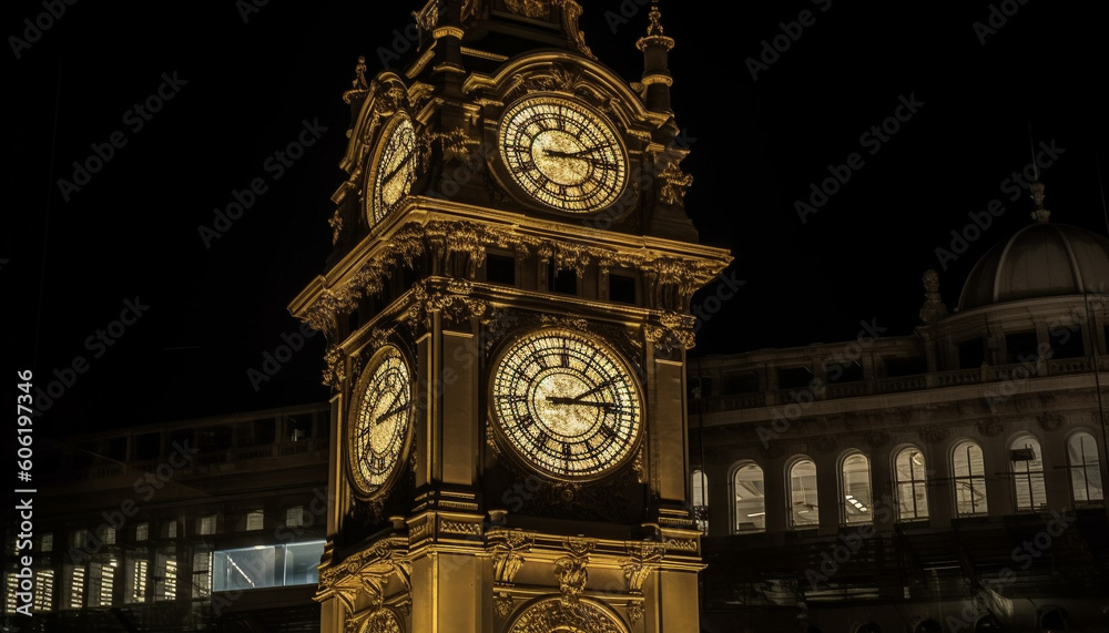 Poster Clock tower illuminates famous London town hall generated by AI