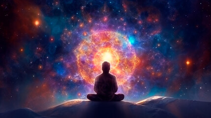 Universe, cosmos. Meditation background, chakras, prana, the mind of God and spirituality. Generative AI
