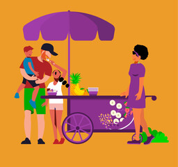 Celebrating Diversity in Everyday Life - Family Delights: Parents and Mixed-Race Children Enjoying Ice Cream from a Food Cart