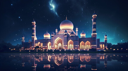 Mosque architecture building. Ramadan kareem illustration - obrazy, fototapety, plakaty