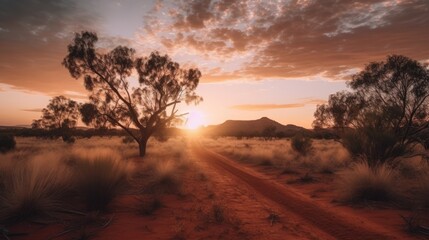 Naklejka premium Australian outback at sunset - amazing travel photography - made with Generative AI tools