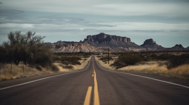 a lonesome road in Arizona - amazing travel photography - made with Generative AI tools