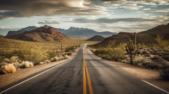a lonesome road in Arizona - amazing travel photography - made with Generative AI tools