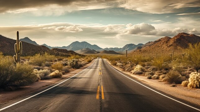 an endless road in Arizona - amazing travel photography - made with Generative AI tools