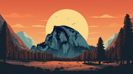 Half Dome at Yosemite National Park - amazing illustration of famous landmarks - made with Generative AI tools