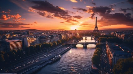 Paris France with River Seine - amazing travel photography - made with Generative AI tools - 606199902