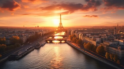 Fototapeta Paris France with River Seine - amazing travel photography - made with Generative AI tools obraz