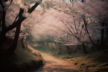Cherry blossom forest in Japan - amazing travel photography - made with Generative AI tools