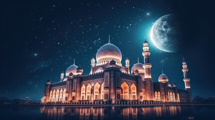 Obraz premium Mosque architecture building. Ramadan kareem illustration. The celebration of Eid Alfitr and Adha in Muslim.