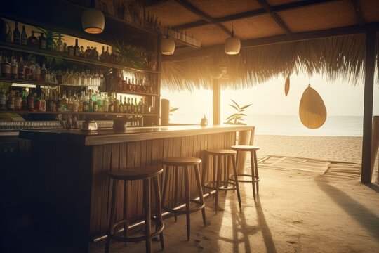 cocktail bar at a tropical beach - amazing travel photography - made with Generative AI tools