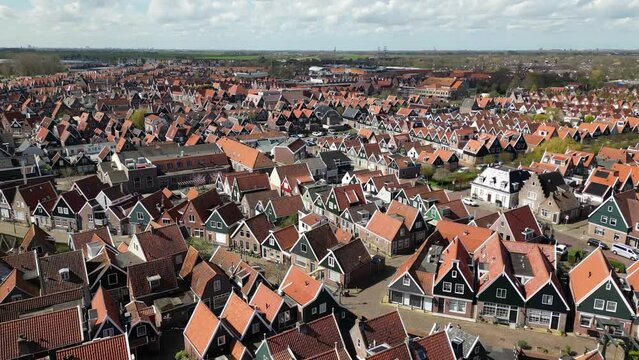 Drone view of Volendam fishing town in Netherlands