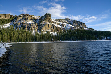 Shot of the lake and mountain in Lake Tahoe in the winter time
