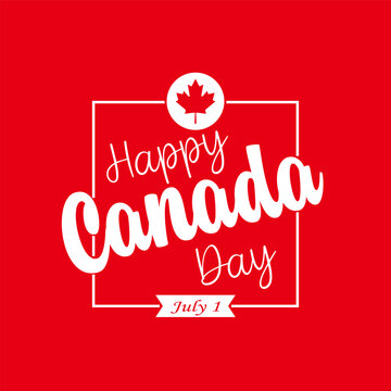Happy Canada Day. Canadian National Day banner with maple leaf. Greeting card, poster, background template. Colorful illustration.