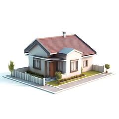 3D render of the country village house on white background