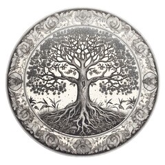 Fototapeta premium ornament of eternal grey tree with circle icon style