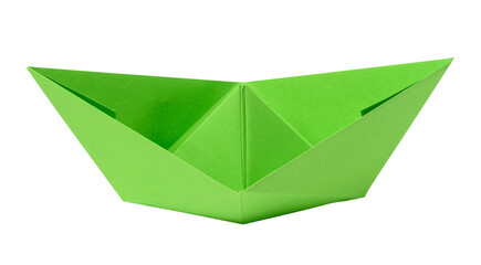 Green paper boat on a white isolated background