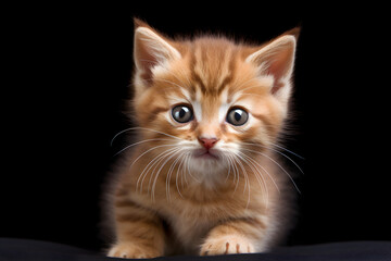 Fototapeta na wymiar Cute ginger striped kitten portrait black studio shot, Generative AI