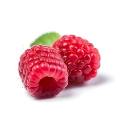 two raspberries on white background