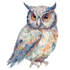 mosaic detailed blueish owl on a white background