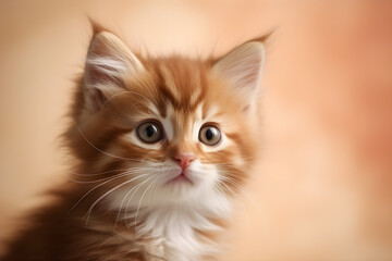 Obraz premium Cute ginger kitten face portrait studio shot, Generative AI