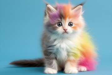 Fototapeta na wymiar Cute kitten with colourful fur portrait studio shot