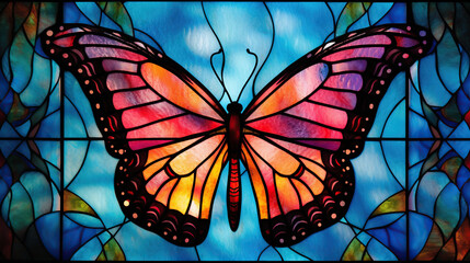a beautiful butterfly stained glass window. Vibrant colors. Modern design. AI generated image.
