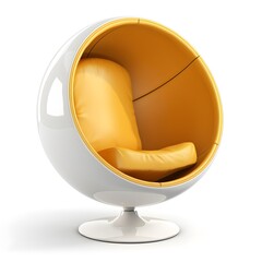 white tub armchair with yellow cushion inside isolated on white