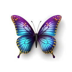 blue neon with purple elements butterfly isolated on white background