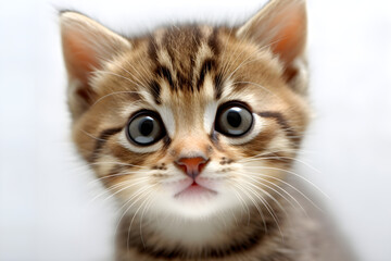Fototapeta na wymiar Cute tabby kitten face portrait studio shot, Generative AI