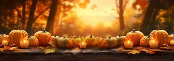 Festive pumpkins background, generative ai