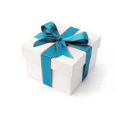 Fototapeta premium white gift box with blue ribbon on white background