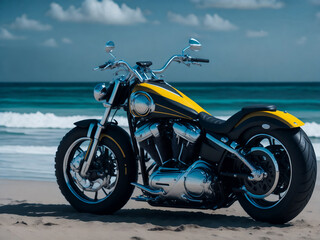 Motorcycle on the beach. Generative AI