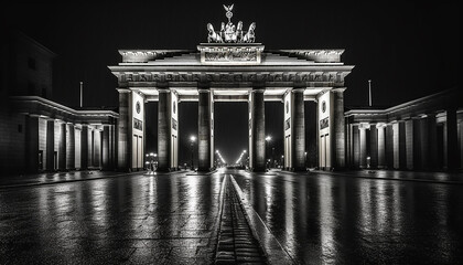Fototapeta premium Majestic architecture illuminated at dusk in capital city generated by AI