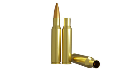 Realistic rifle bullet and bullet sleeve isolated on transparent background. Ammo concept. 3D render - obrazy, fototapety, plakaty