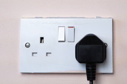 close up of english socket in the wall