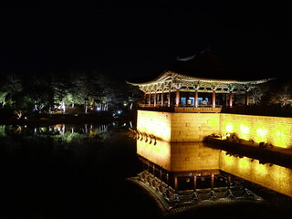 Obraz premium Night view of Korean palaces (Silla, Gyeongju, Donggung palace, wolji pond)