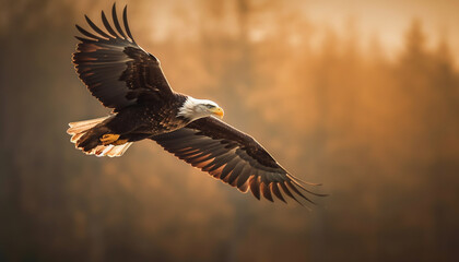 Fototapeta premium Spread wings, majestic bird of prey soars generated by AI