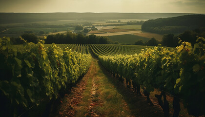 Fototapeta premium Ripe grapes in vineyard, ready for harvesting generated by AI