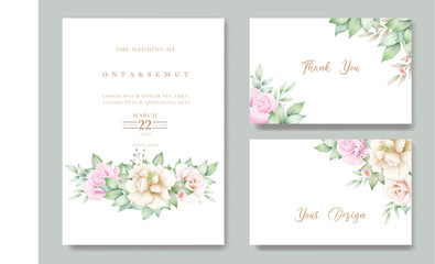wedding invitation card with flowers watercolor