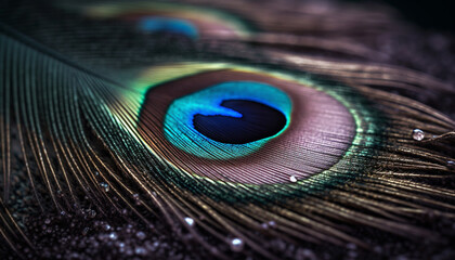 Naklejka premium Vibrant peacock feathers showcase nature colorful elegance generated by AI