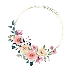 Watercolor floral wreath with circles
