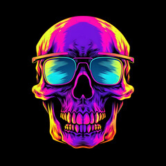 Neon colored skull illustration tshirt print generative AI